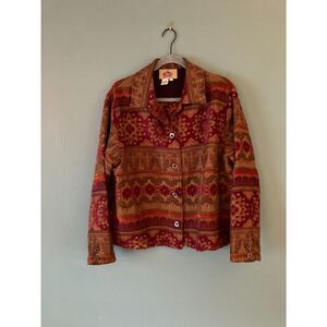 Vintage 90's women's Barnfly jacquard tapestry 5 button jacket size large